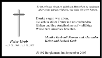 Traueranzeige von Peter Greb von Tageszeitung