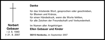 Traueranzeige von Norbert Gebauer von Tageszeitung