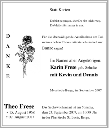 Traueranzeige von Theo Frese von Tageszeitung