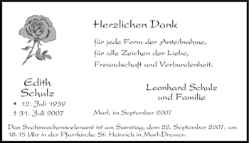 Traueranzeige von Edith Schulz von Tageszeitung