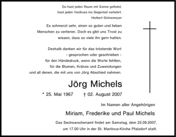 Traueranzeige von Jörg Michels von Tageszeitung