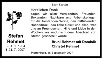Traueranzeige von Stefan Rehmet von Tageszeitung