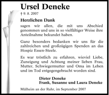 Traueranzeige von Ursel Deneke von Tageszeitung