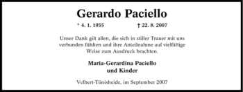 Traueranzeige von Gerardo Paciello von Tageszeitung