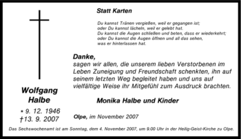 Traueranzeige von Wolfgang Halbe von Tageszeitung