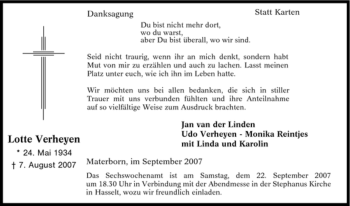 Traueranzeige von Lotte Verheyen von Tageszeitung