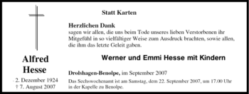 Traueranzeige von Alfred Hesse von Tageszeitung