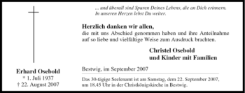 Traueranzeige von Erhard Osebold von Tageszeitung