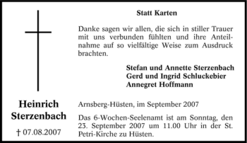 Traueranzeige von Heinrich Sterzenbach von Tageszeitung