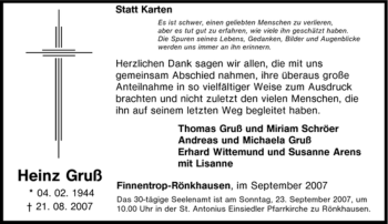 Traueranzeige von Heinz Gruß von Tageszeitung