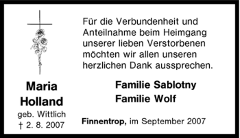 Traueranzeige von Maria Holland von Tageszeitung