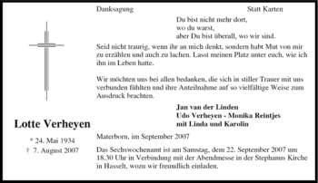 Traueranzeige von Lotte Verheyen von Tageszeitung