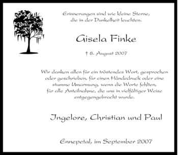 Traueranzeige von Gisela Finke von Tageszeitung