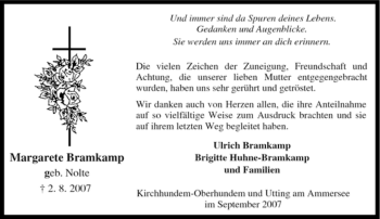 Traueranzeige von Margarete Bramkamp von Tageszeitung