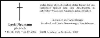 Traueranzeige von Lucia Neumann von Tageszeitung