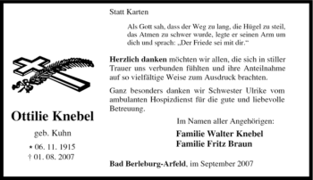 Traueranzeige von Ottilie Knebel von Tageszeitung