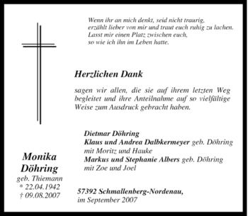 Traueranzeige von Monika Döhring von Tageszeitung