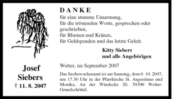 Traueranzeige von Josef Siebers von Tageszeitung