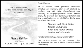 Traueranzeige von Helga Rüther von Tageszeitung