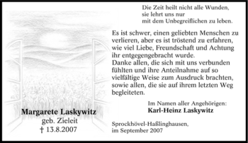 Traueranzeige von Margarete Laskywitz von Tageszeitung