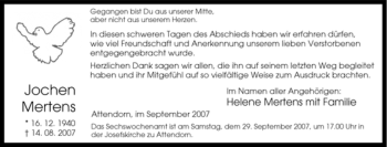 Traueranzeige von Jochen Mertens von Tageszeitung