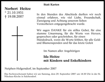 Traueranzeige von Norbert Heitze von Tageszeitung