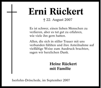 Traueranzeige von Erni Rückert von Tageszeitung