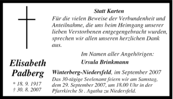 Traueranzeige von Elisabeth Padberg von Tageszeitung