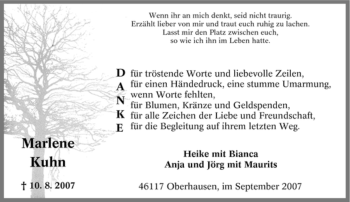 Traueranzeige von Marlene Kuhn von Tageszeitung