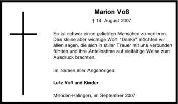 Traueranzeige von Marion Voß von Tageszeitung