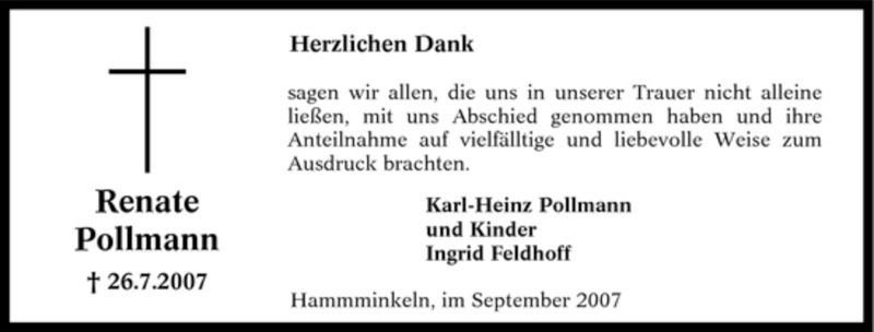  Traueranzeige für Renate Pollmann vom 22.09.2007 aus Tageszeitung