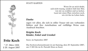 Traueranzeige von Fritz Koch von Tageszeitung