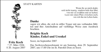 Traueranzeige von Fritz Koch von Tageszeitung