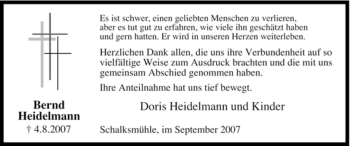 Traueranzeige von Bernd Heidelmann von Tageszeitung