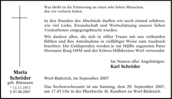 Traueranzeige von Maria Schröder von Tageszeitung