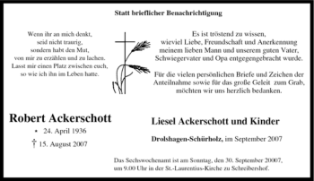 Traueranzeige von Robert Ackerschott von Tageszeitung