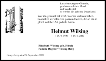 Traueranzeige von Helmut Wilsing von Tageszeitung