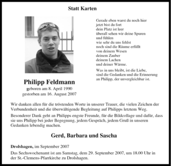 Traueranzeige von Philipp Feldmann von Tageszeitung