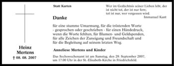 Traueranzeige von Heinz Mertens von Tageszeitung