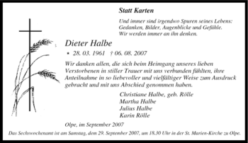 Traueranzeige von Dieter Halbe von Tageszeitung