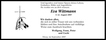 Traueranzeige von Eva Wittmann von Tageszeitung