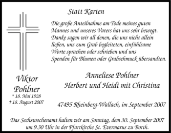 Traueranzeige von Viktor Pohlner von Tageszeitung