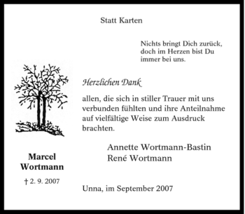 Traueranzeige von Marcel Wortmann von Tageszeitung