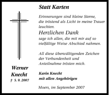 Traueranzeige von Werner Knecht von Tageszeitung