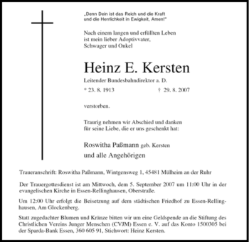 Traueranzeige von Heinz E. Kersten von Tageszeitung