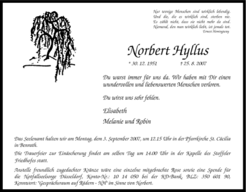 Traueranzeige von Norbert Hyllus von Tageszeitung
