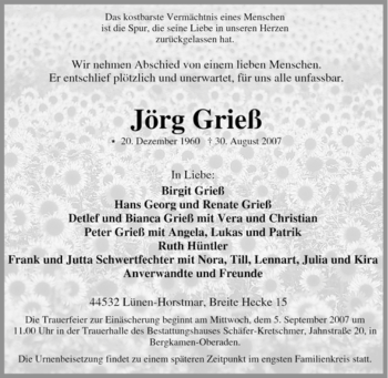 Traueranzeige von Jörg Grieß von Tageszeitung