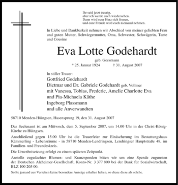 Traueranzeige von Eva Lotte Godehardt von Tageszeitung