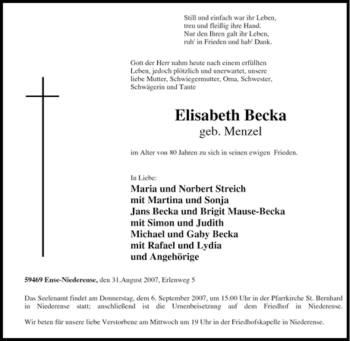 Traueranzeige von Elisabeth Becka von Tageszeitung
