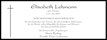 Traueranzeige von Elisabeth Lehmann von Tageszeitung
